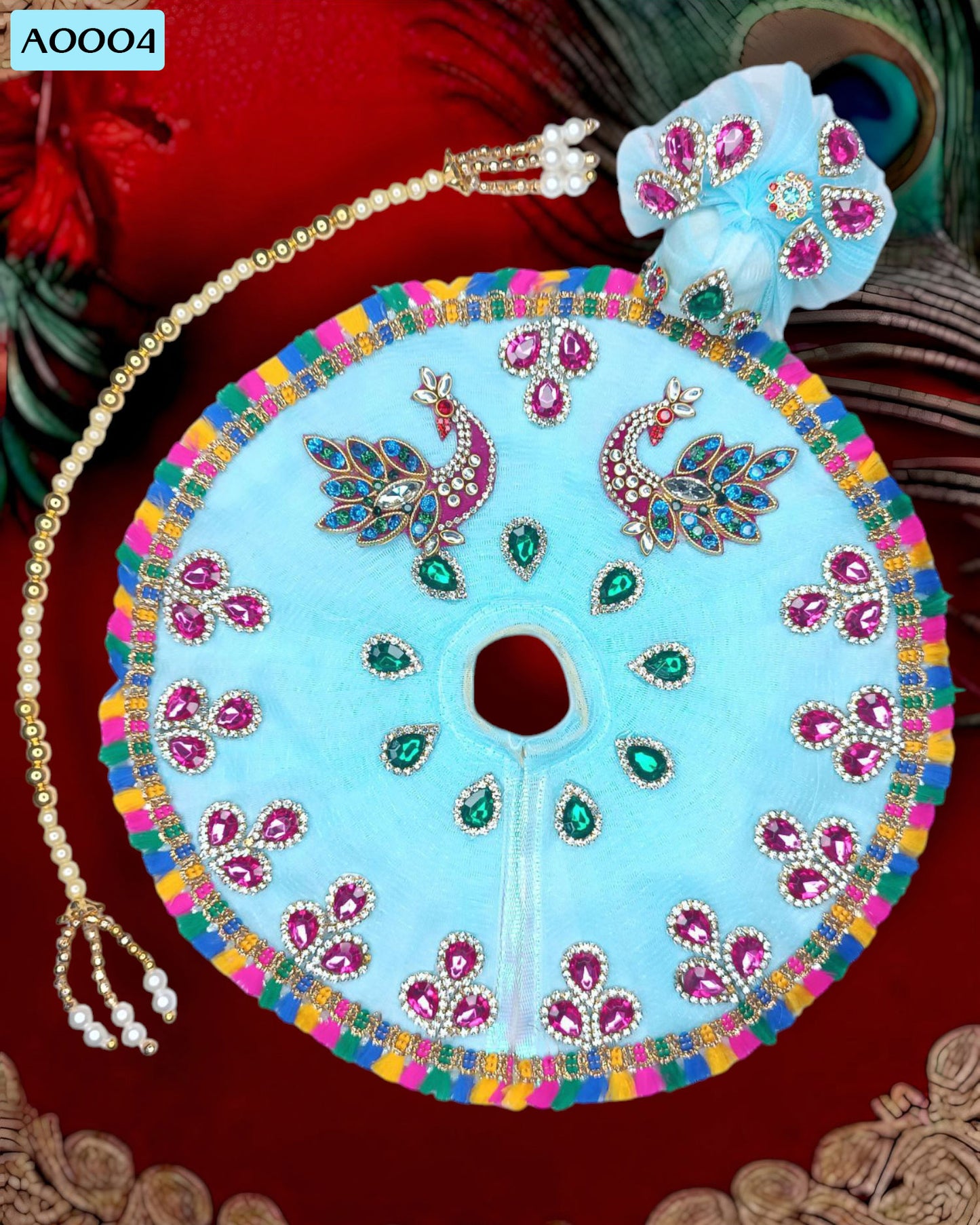 Beautiful Stone Work Poshak With Pagdi & Mala for Laddu Gopal - A0004