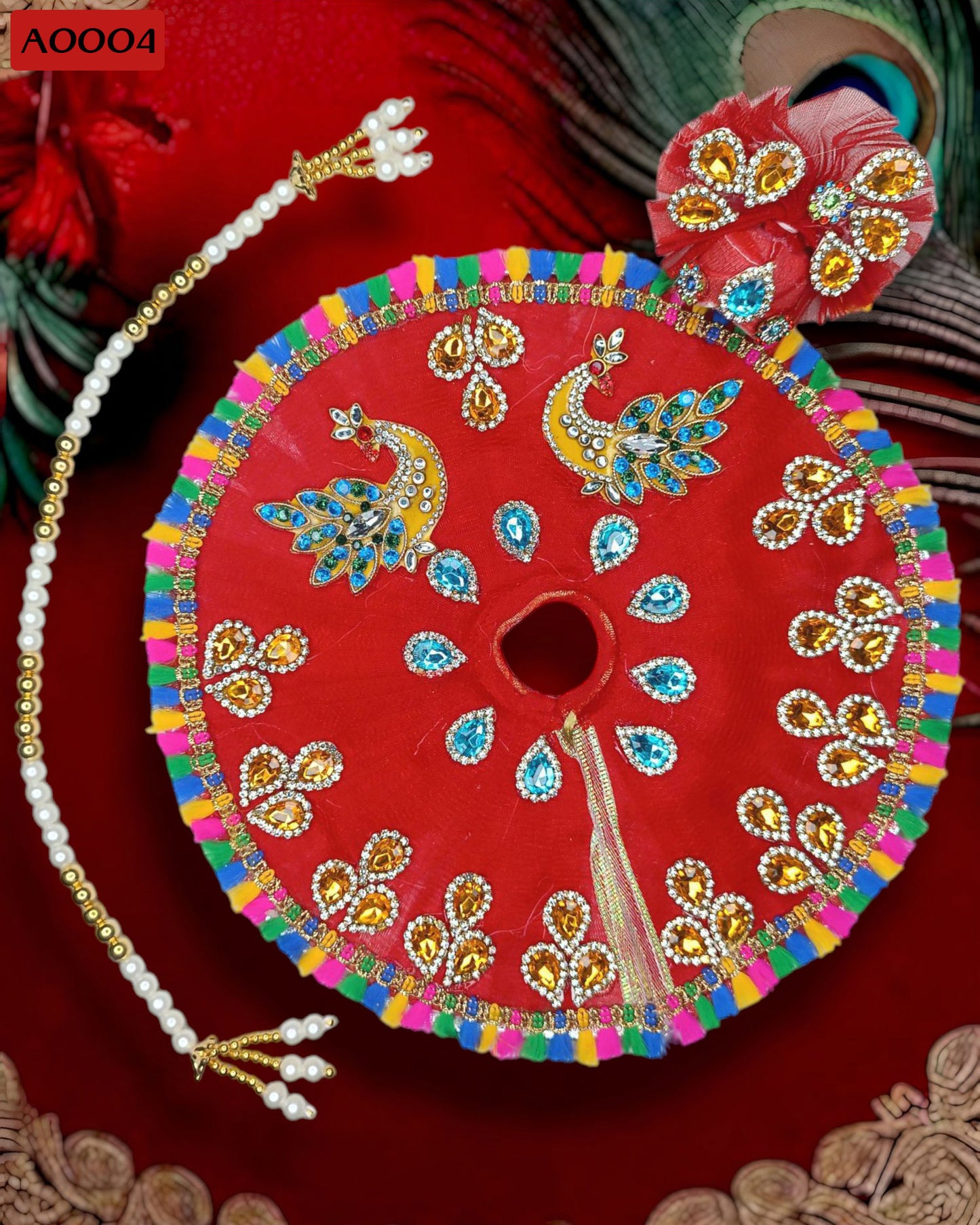 Beautiful Stone Work Poshak With Pagdi & Mala for Laddu Gopal - A0004