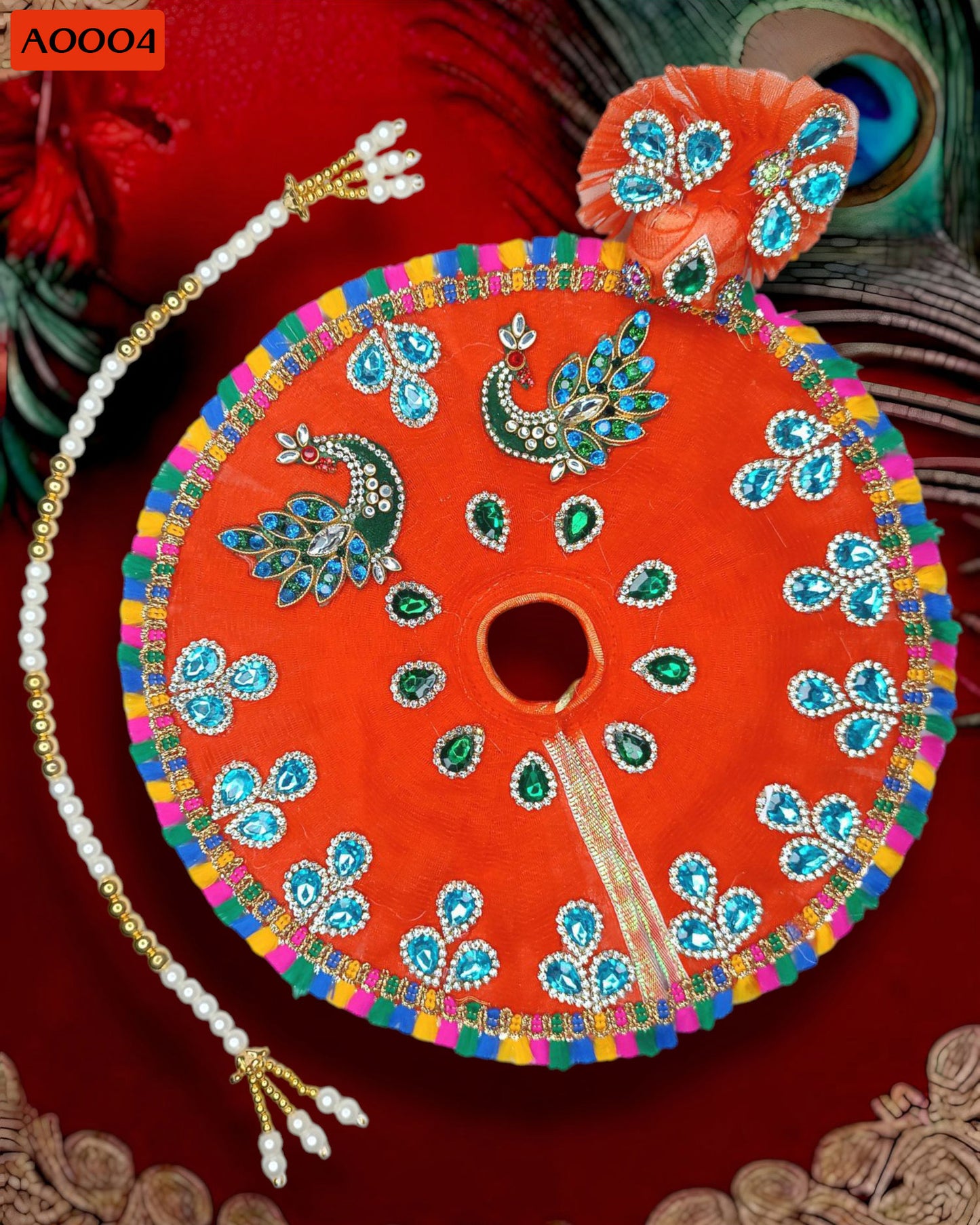 Beautiful Stone Work Poshak With Pagdi & Mala for Laddu Gopal - A0004