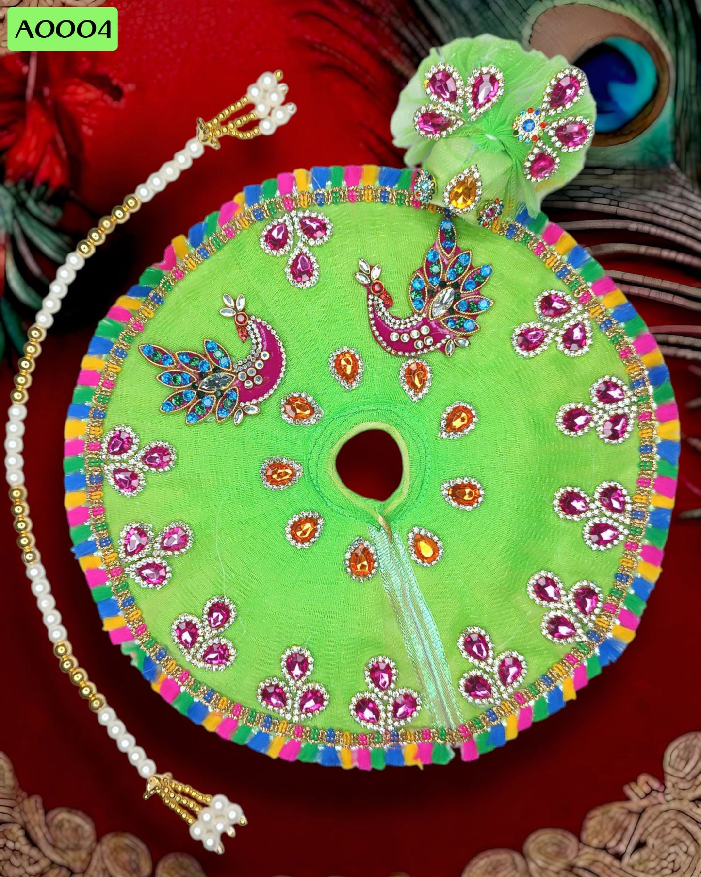 Beautiful Stone Work Poshak With Pagdi & Mala for Laddu Gopal - A0004