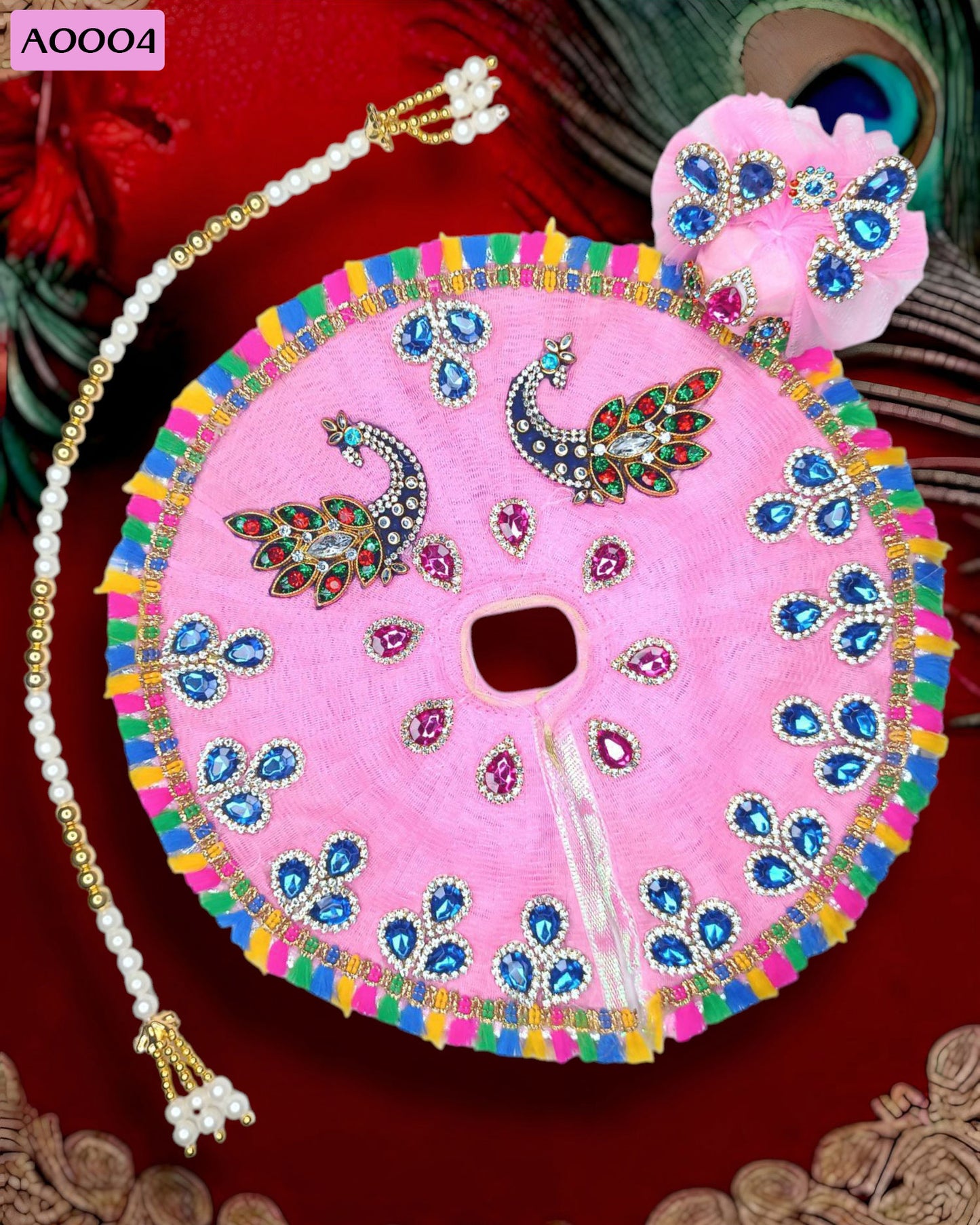 Beautiful Stone Work Poshak With Pagdi & Mala for Laddu Gopal - A0004