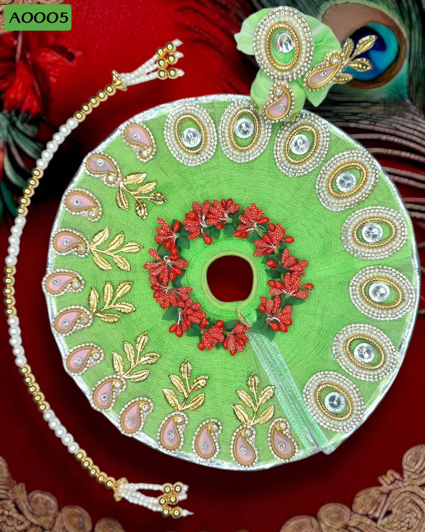 Beautiful Designer Poshak With Pagdi & Mala for Laddu Gopal - A0005