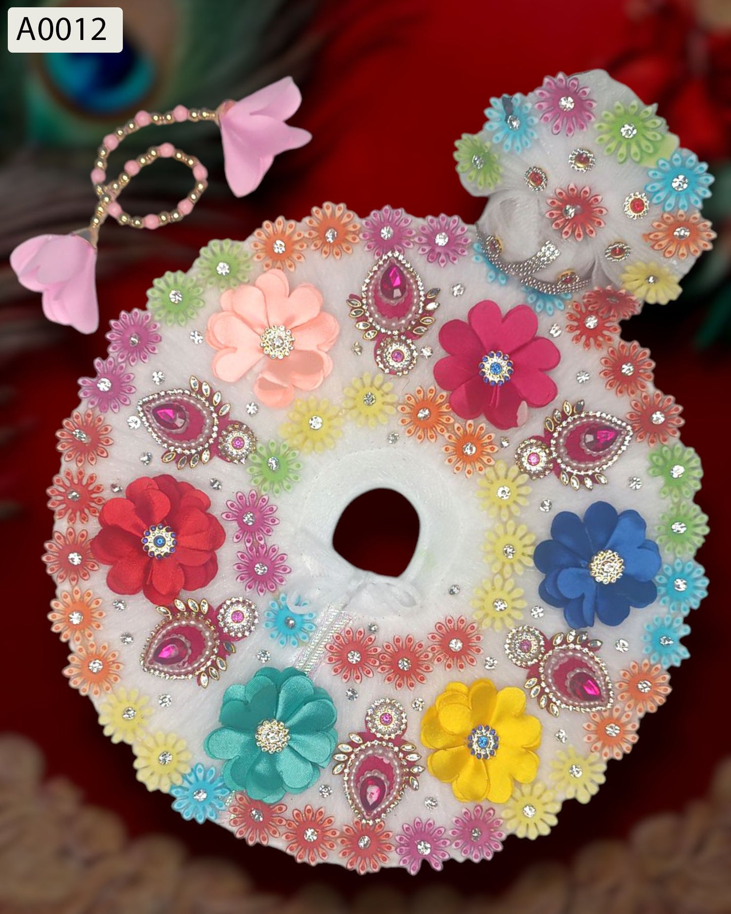 Beautiful Floral Multi Color Designer Poshak With Pagdi & Mala for Laddu Gopal - A0012