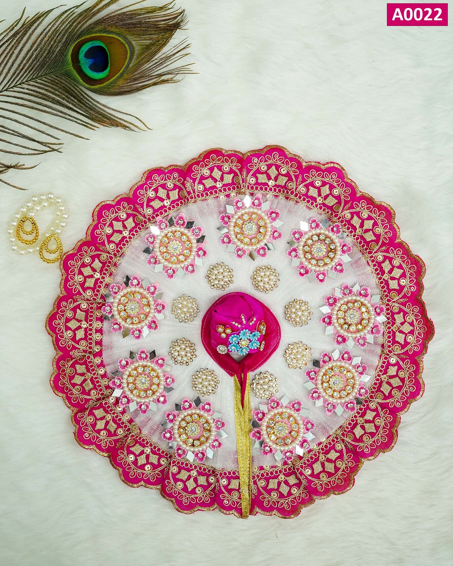 Beautifully Crafted Designer Poshak With Mala and Pagdi for Laddu Gopal - A0022