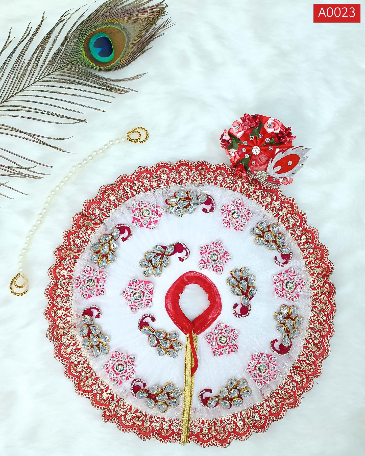 Beautiful Designer Poshak with Mala and Pagdi for Laddu Gopal - A0023