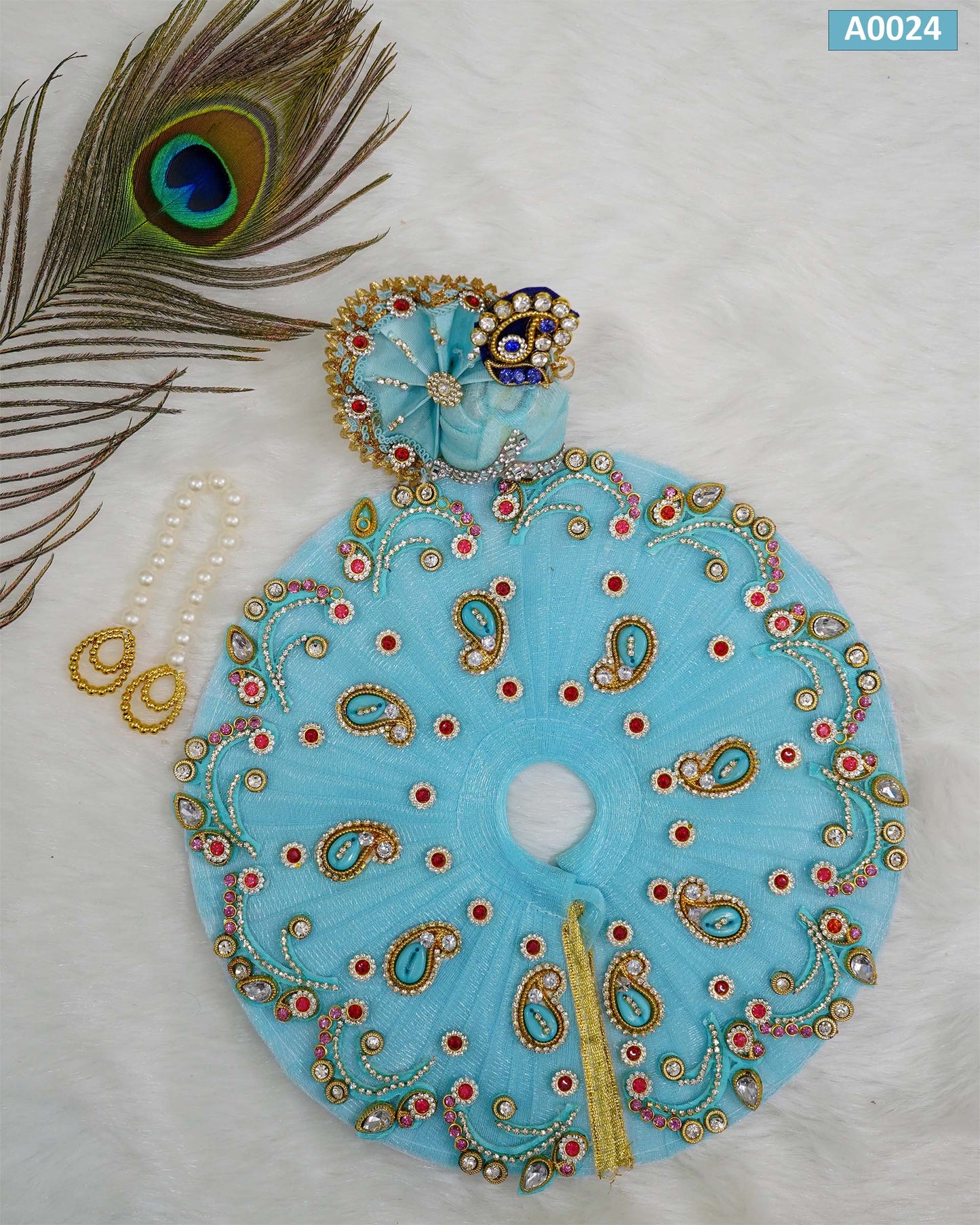 Beautiful Hand Crafted Poshak with Mala and Pagdi for Laddu Gopal Ji - A0024