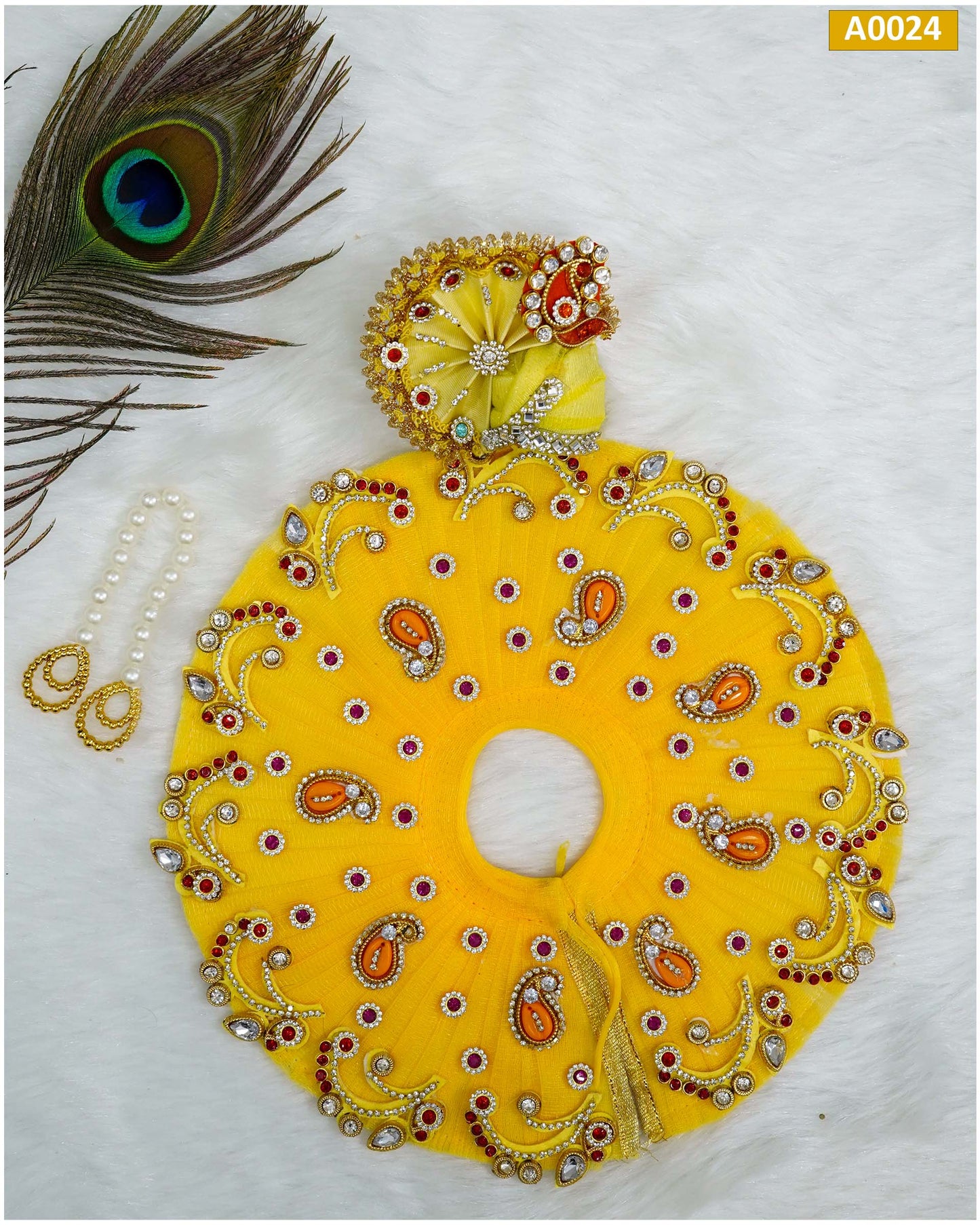 Beautiful Hand Crafted Poshak with Mala and Pagdi for Laddu Gopal Ji - A0024