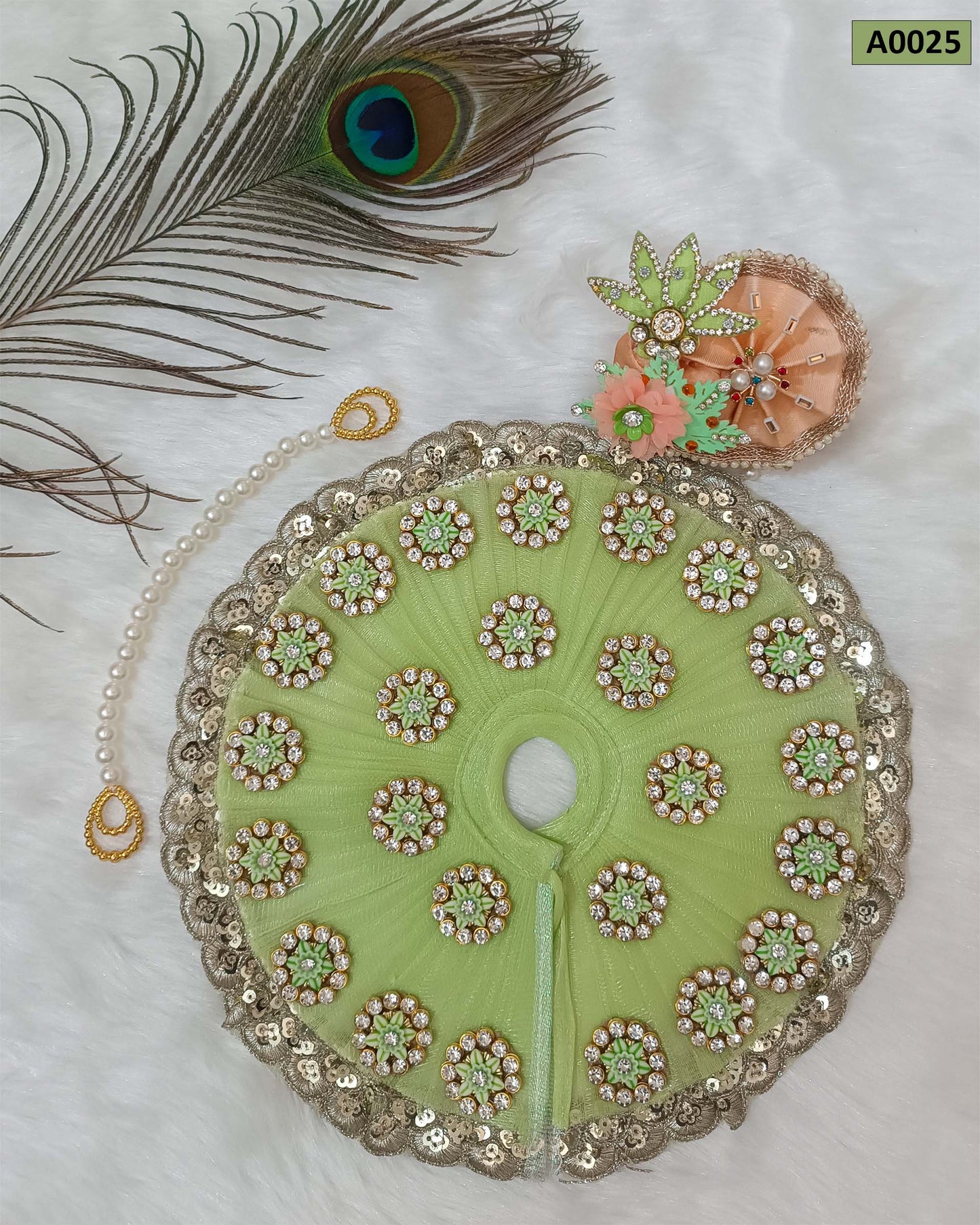 Beautiful Floral Stone Work Poshak with Contrast Pagdi for Laddu Gopal - A0025