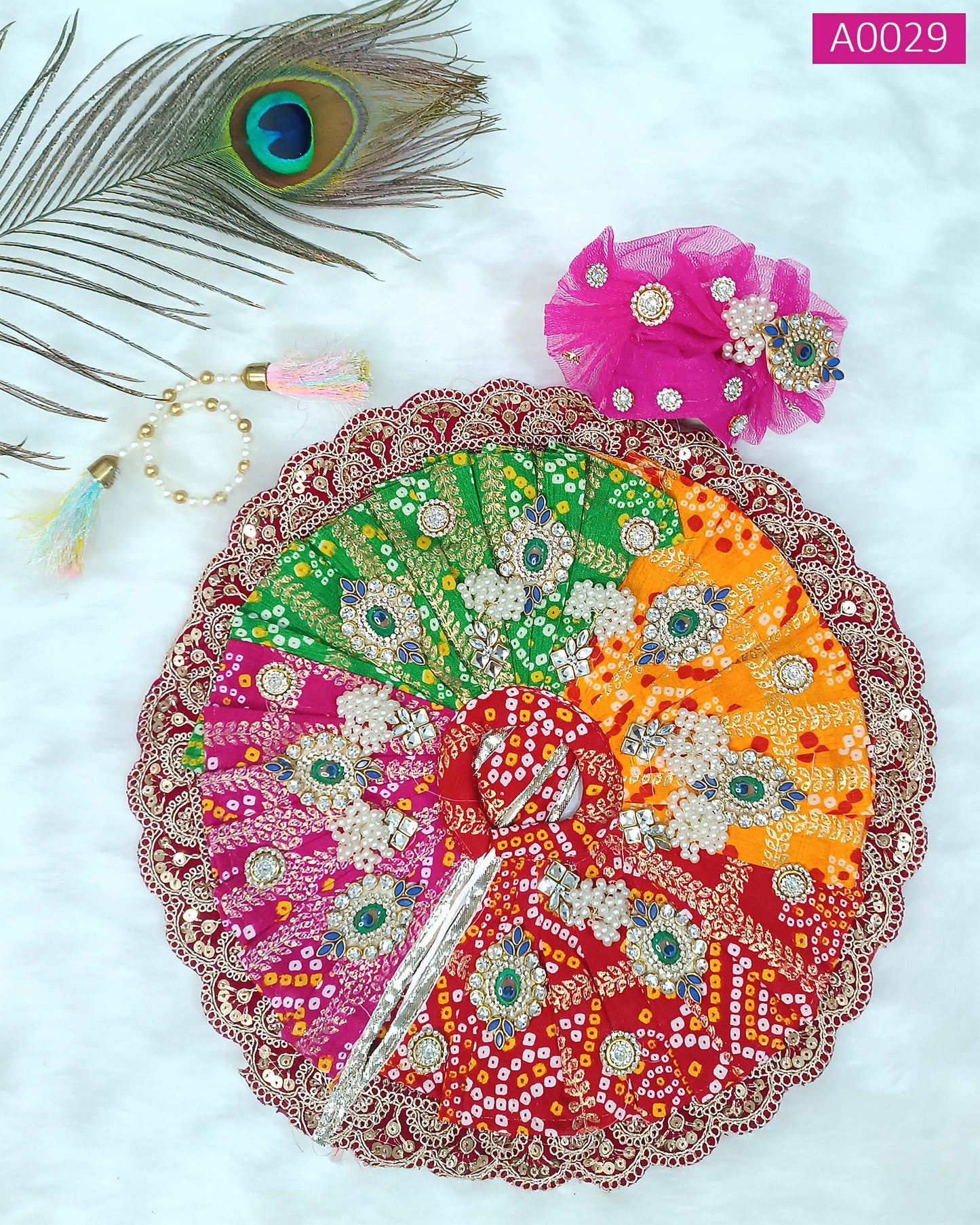 Festival Special Designer Poshak with Mala and Pagdi for Laddu Gopal - A0029
