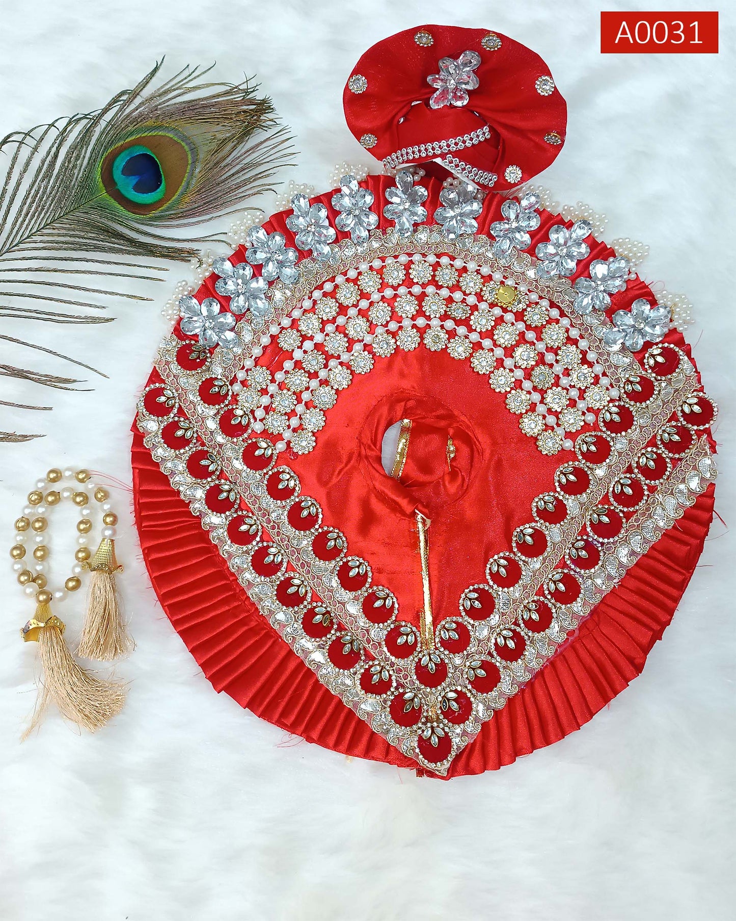 Beautiful Festive Collection Heavy Deisgner Poshak with Pagdi and Mala for Laddu Gopal Ji - A0031