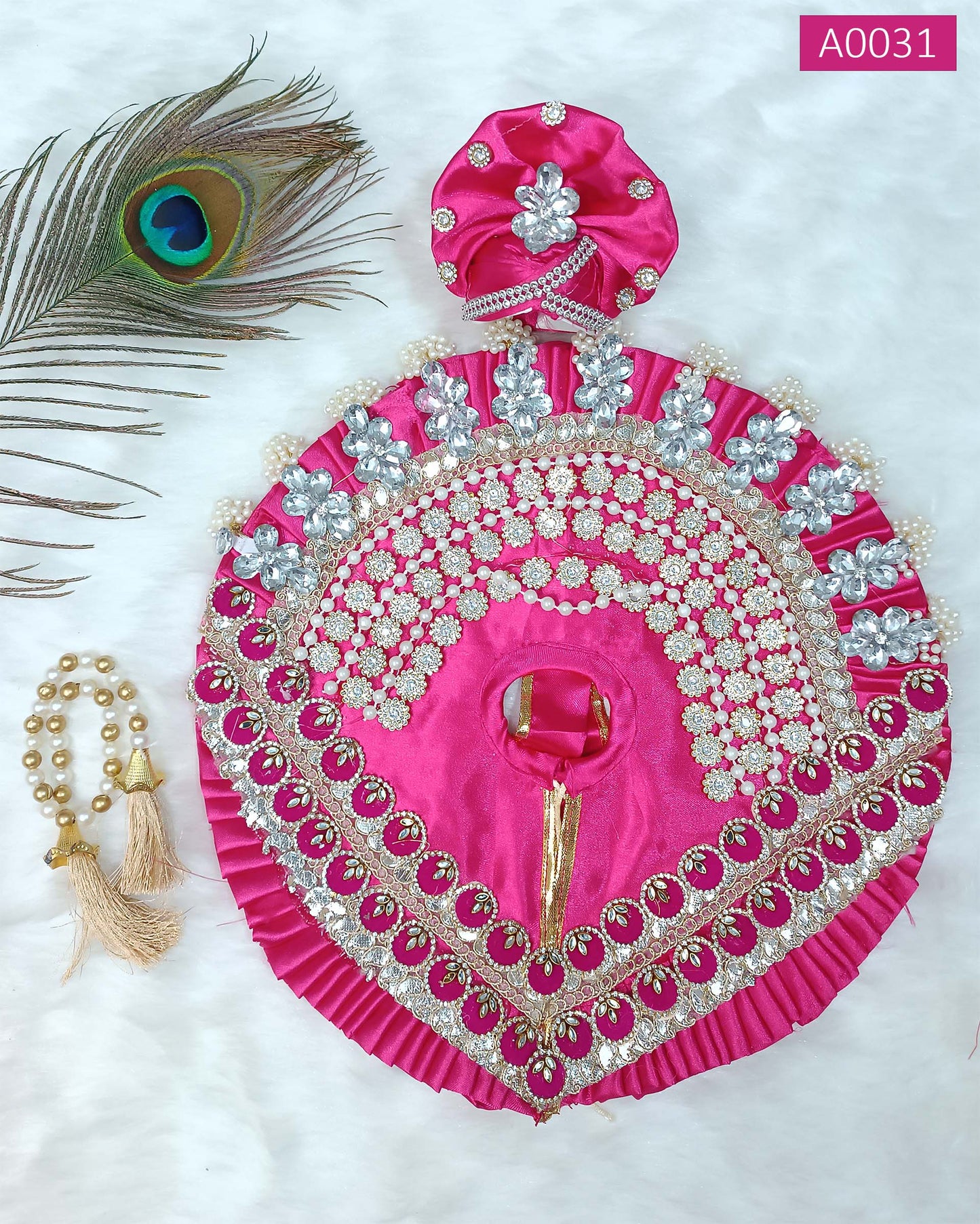 Beautiful Festive Collection Heavy Deisgner Poshak with Pagdi and Mala for Laddu Gopal Ji - A0031