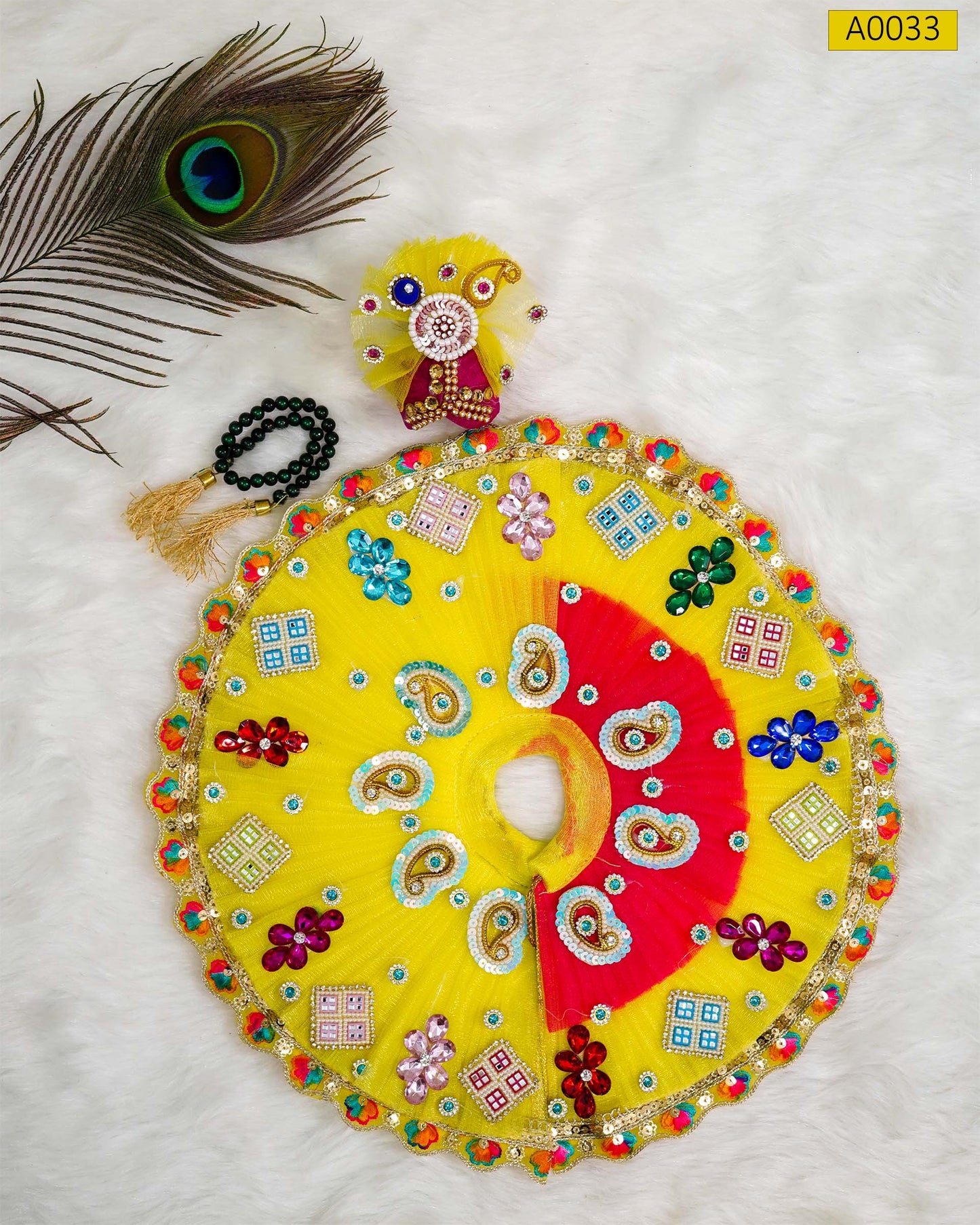 Festive Season Special Designer Poshak with Mala and Pagdi for Laddu Gopal - A0033