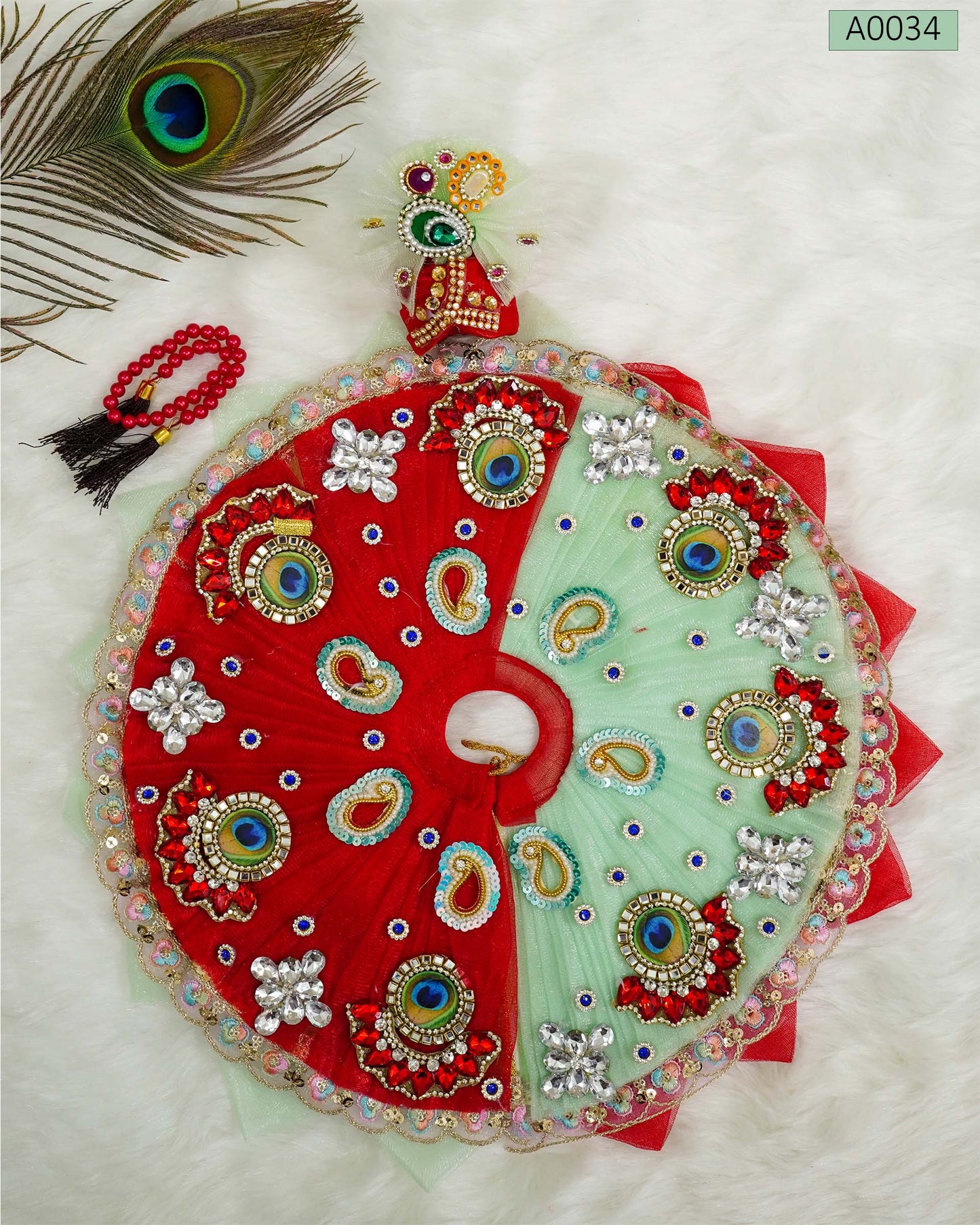 Janamashtami Special Heavy Designer Poshak with Mala and Pagdi for Laddu Gopal - A0034