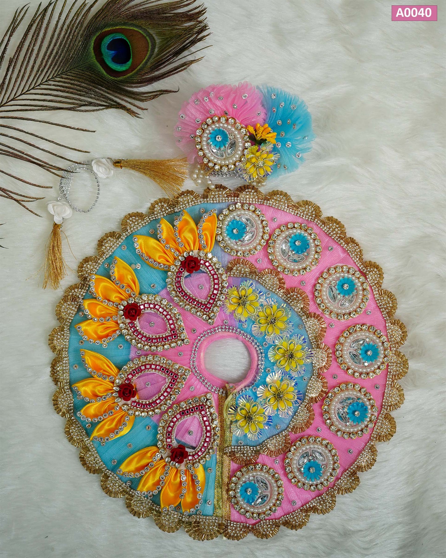 Festival Special Premium Heavy Pattern Poshak with Mala and Pagdi for Laddu Gopal - A0040