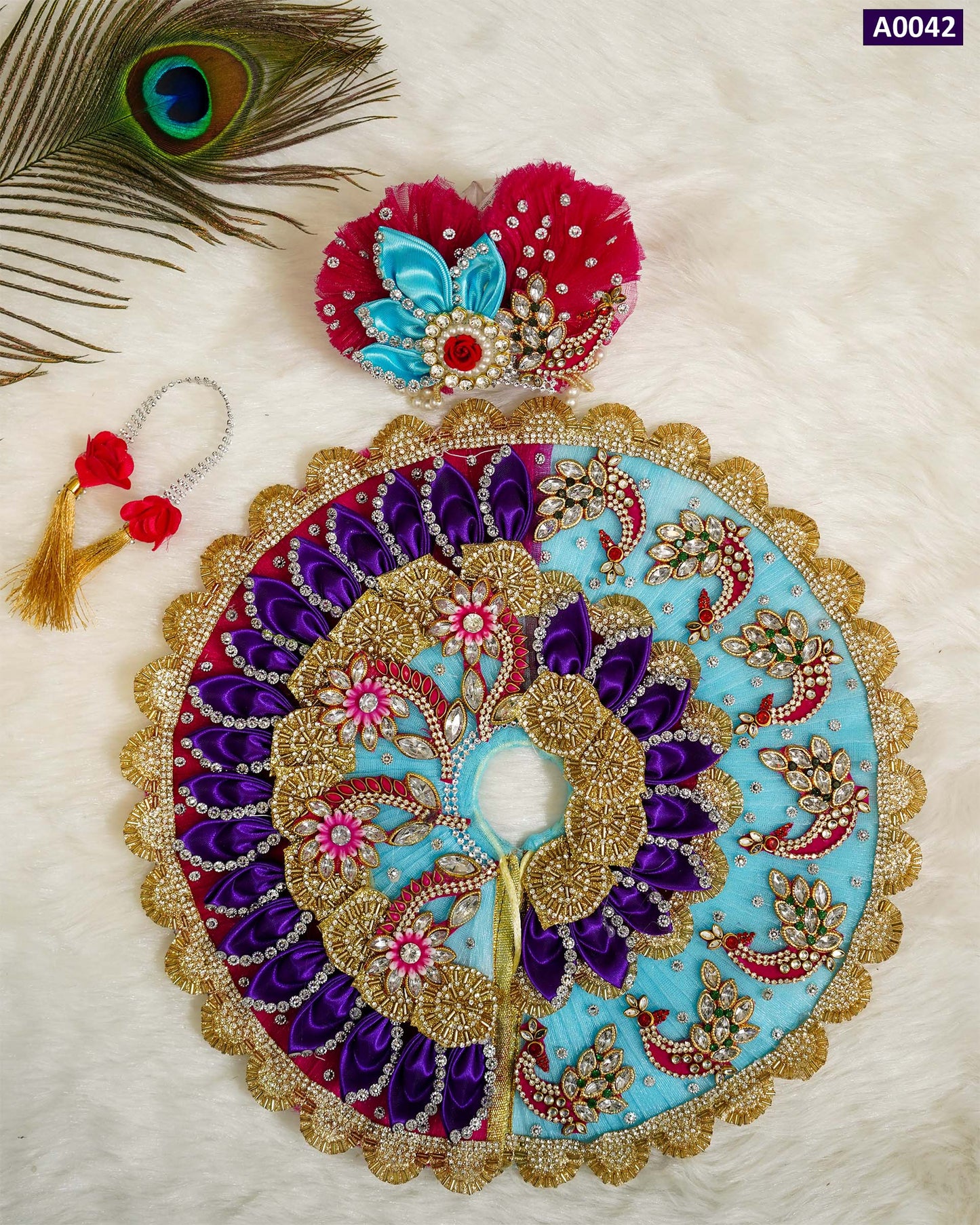 Festival Special Premium Heavy Pattern Poshak with Mala and Pagdi for Laddu Gopal - A0042