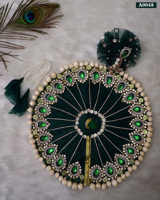 Beautiful Emerald Green Stone Designer Poshak with Pagdi and Patka for Laddu Gopal - A0048