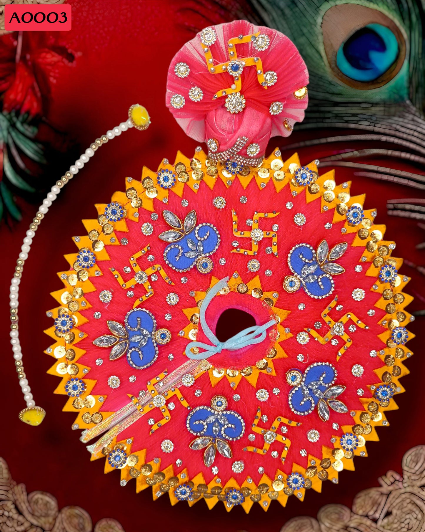 Beautiful Swastik Designer Poshak With Pagdi for Laddu Gopal - A0003